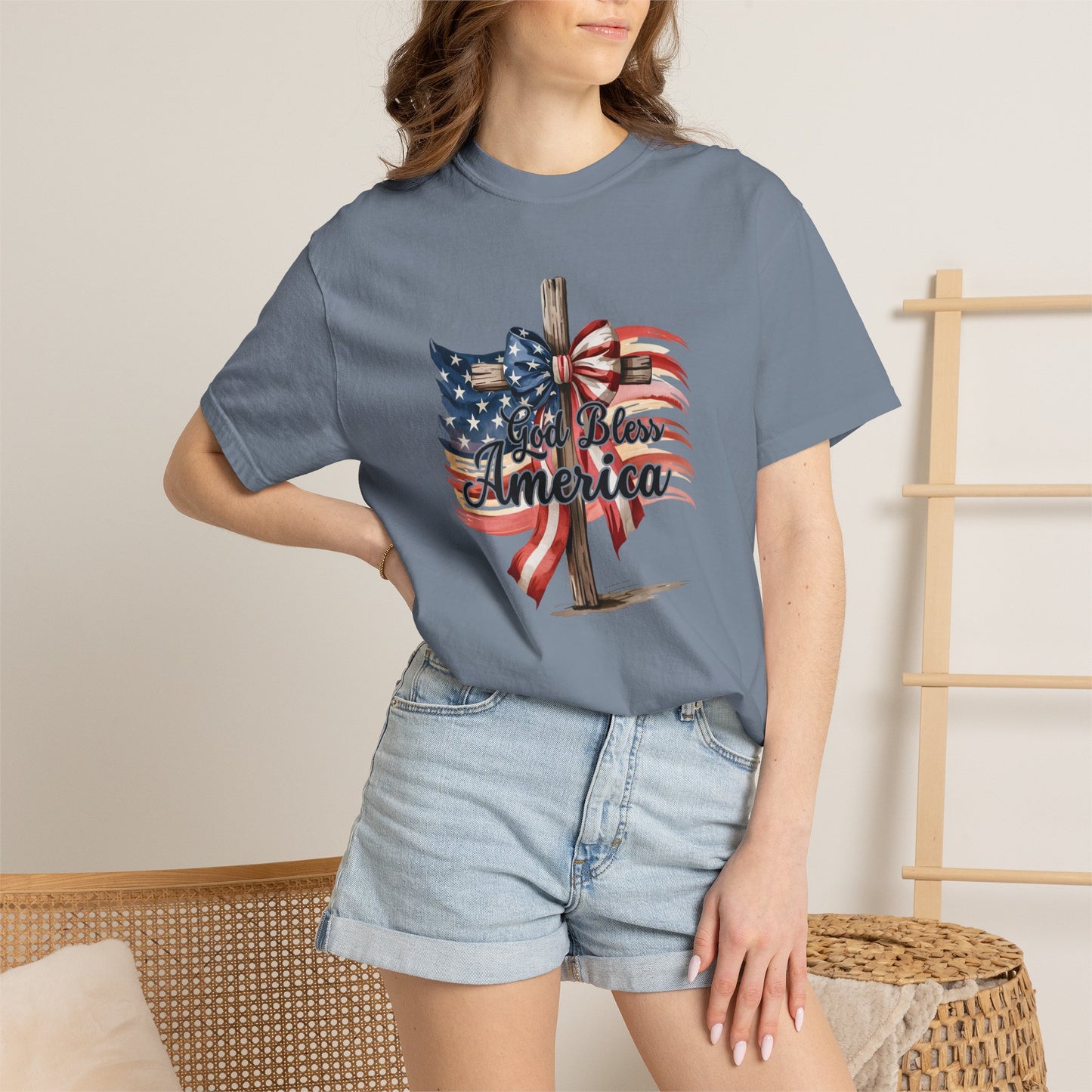 God Bless America Flag & Cross T-Shirt