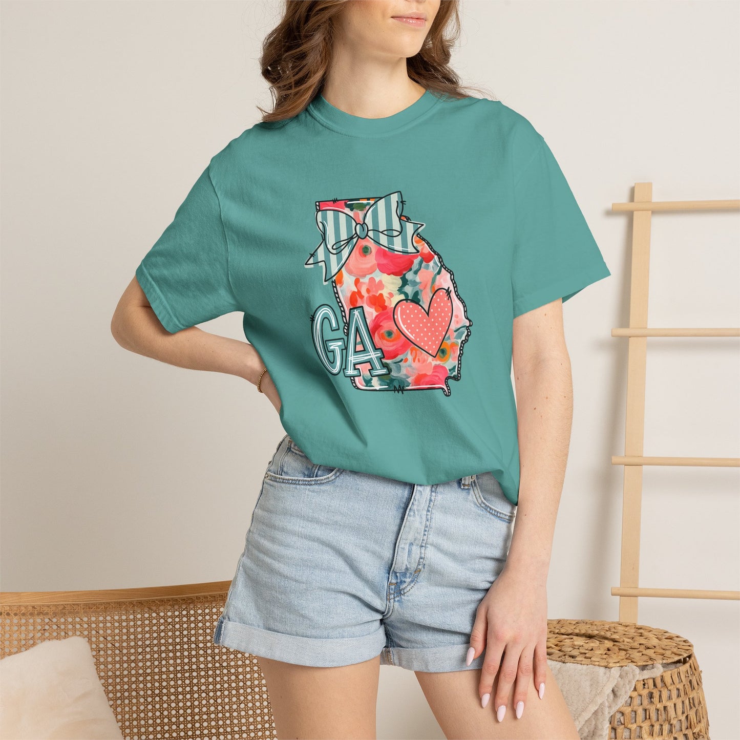 Georgia Floral State T-Shirt — GA Heart Bow Design