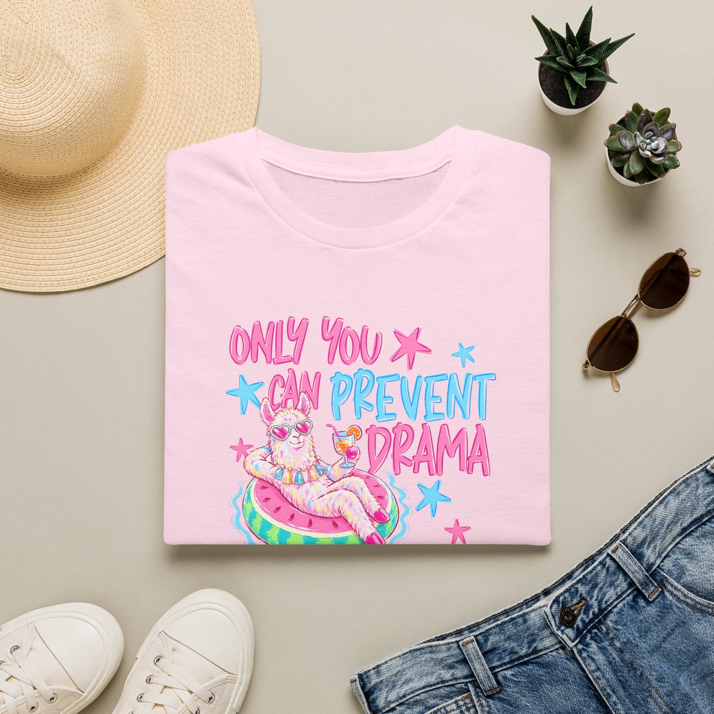 Only You Can Prevent Drama T-Shirt — Cute Llama Pool Float Graphic Tee