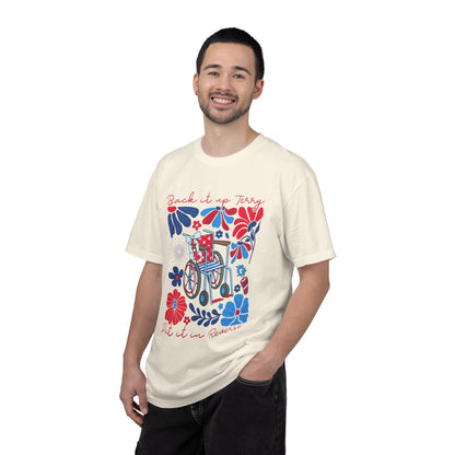 Fourth of July Beach Wheelchair T-Shirt — Patriotic Floral "Pack it up, Jerry" Tee