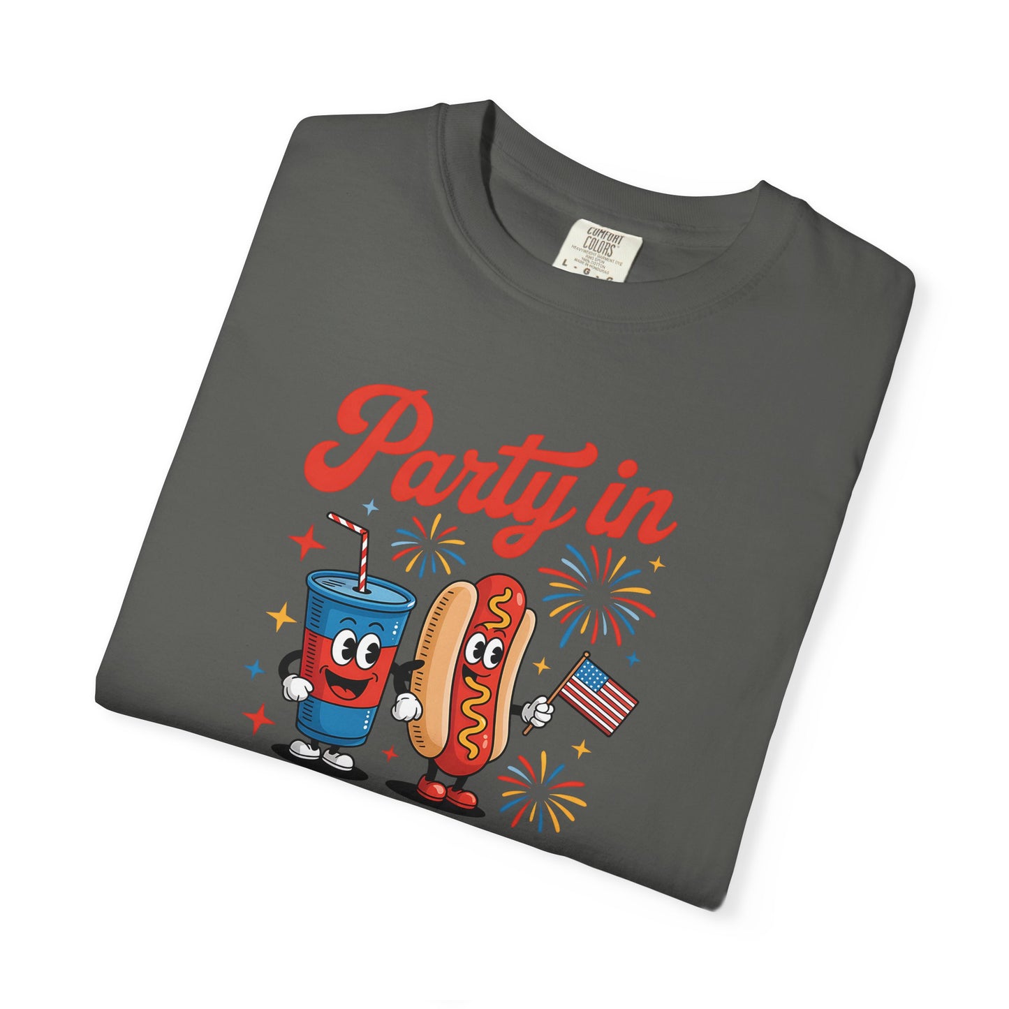 Party in the USA T-Shirt — Patriotic Hot Dog & Soda 4th of July Tee