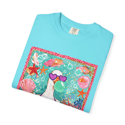 Sea Duck Mermaid T-Shirt — Whimsical Beach Graphic Tee with Sunglasses & Shell Bra