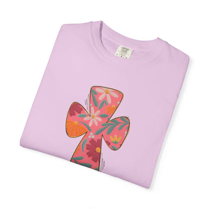 Floral Cross T-Shirt — Tropical Flower Graphic Tee