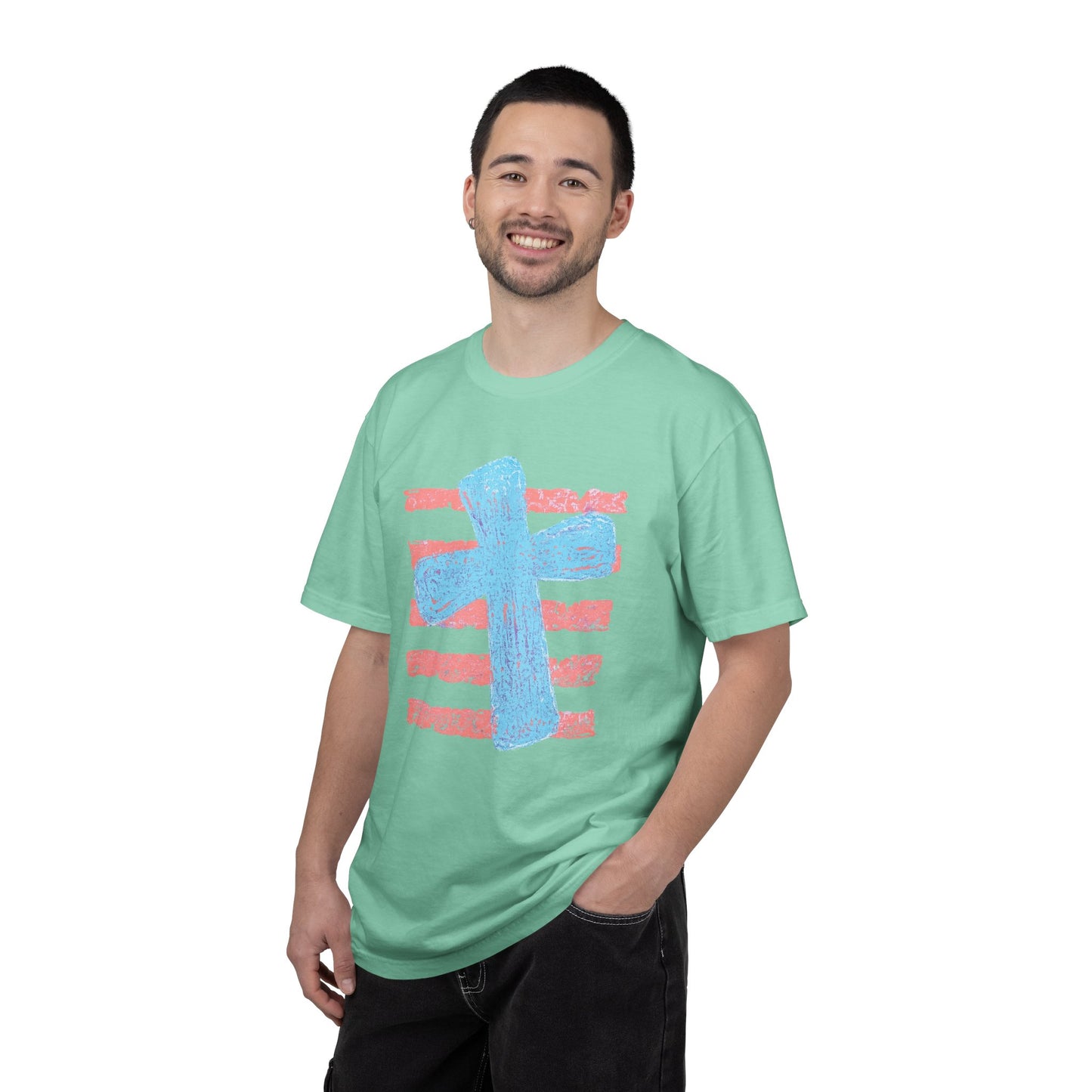 Cross & Stripes T-Shirt — Retro Coastal Church Graphic Tee