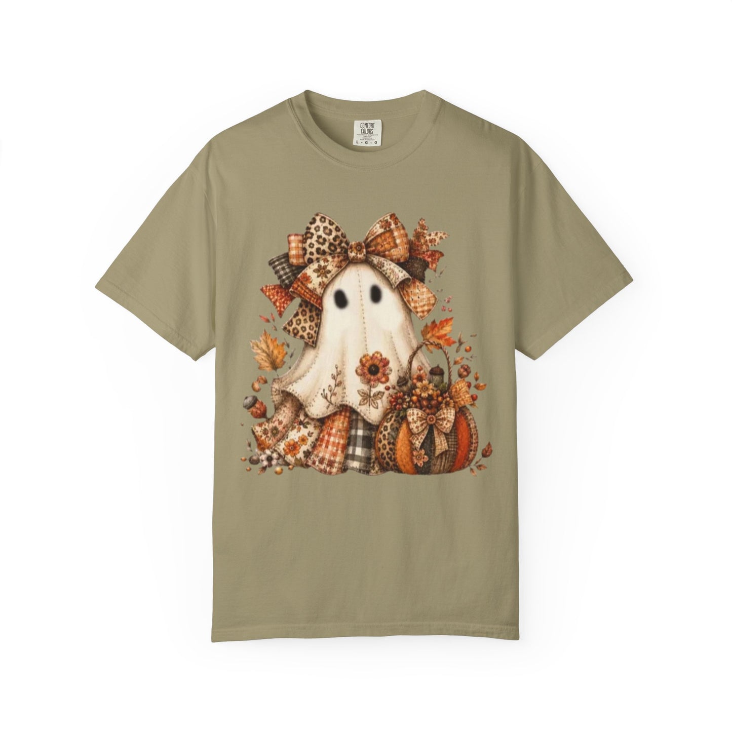 Cute Autumn Ghost T-Shirt — Fall Pumpkin & Plaid Halloween Tee
