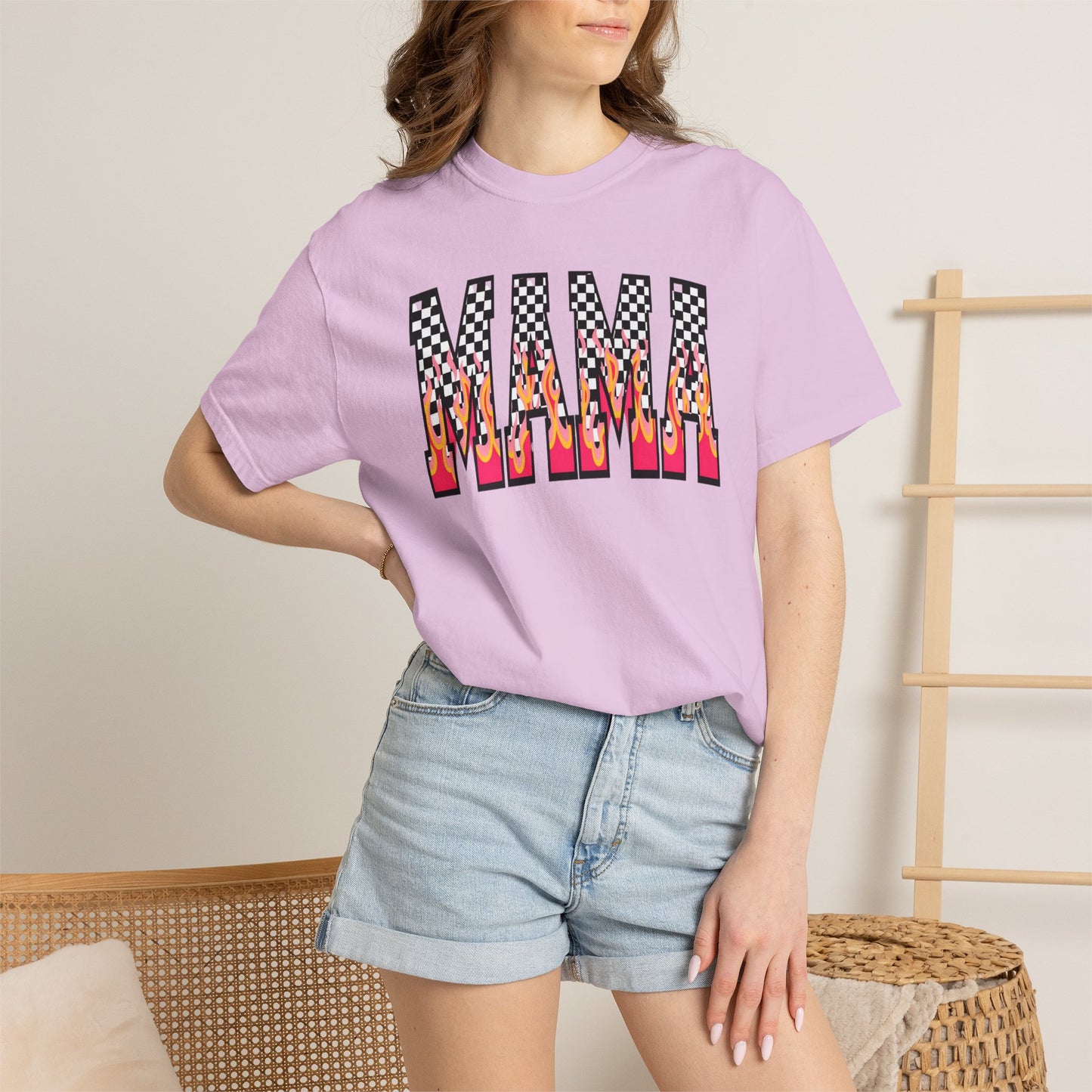 Mama Graphic T-Shirt — Checkerboard & Flame Retro Tee