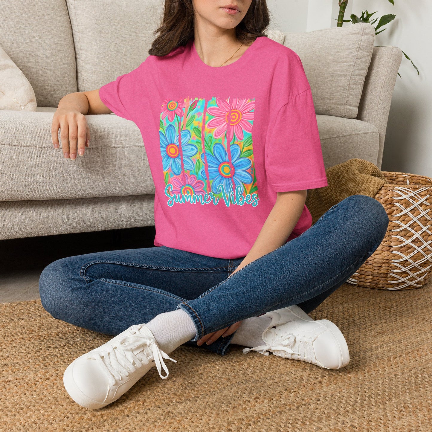 Summer vibes floral tee- Gildan softstyle