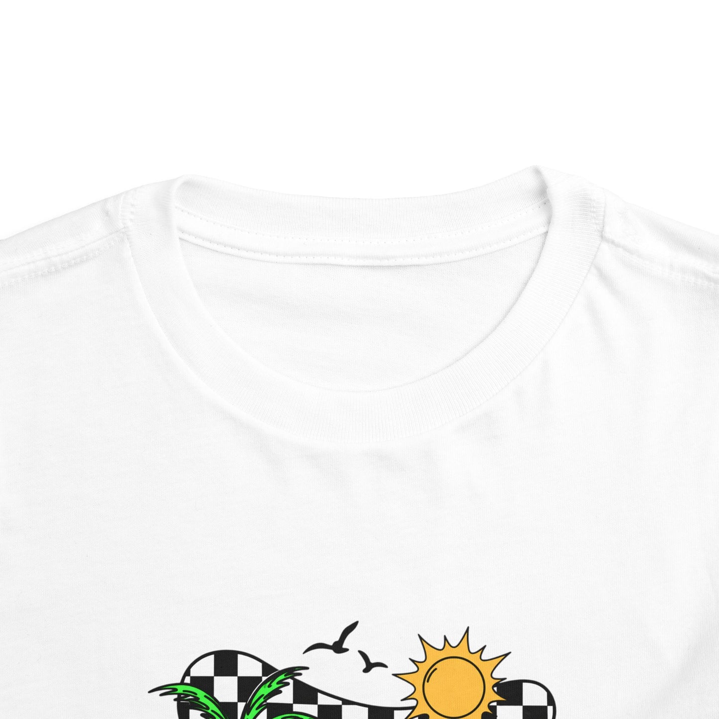 Toddler Tee — "Beach Vibes" Surfboard & Palm Tree Graphic