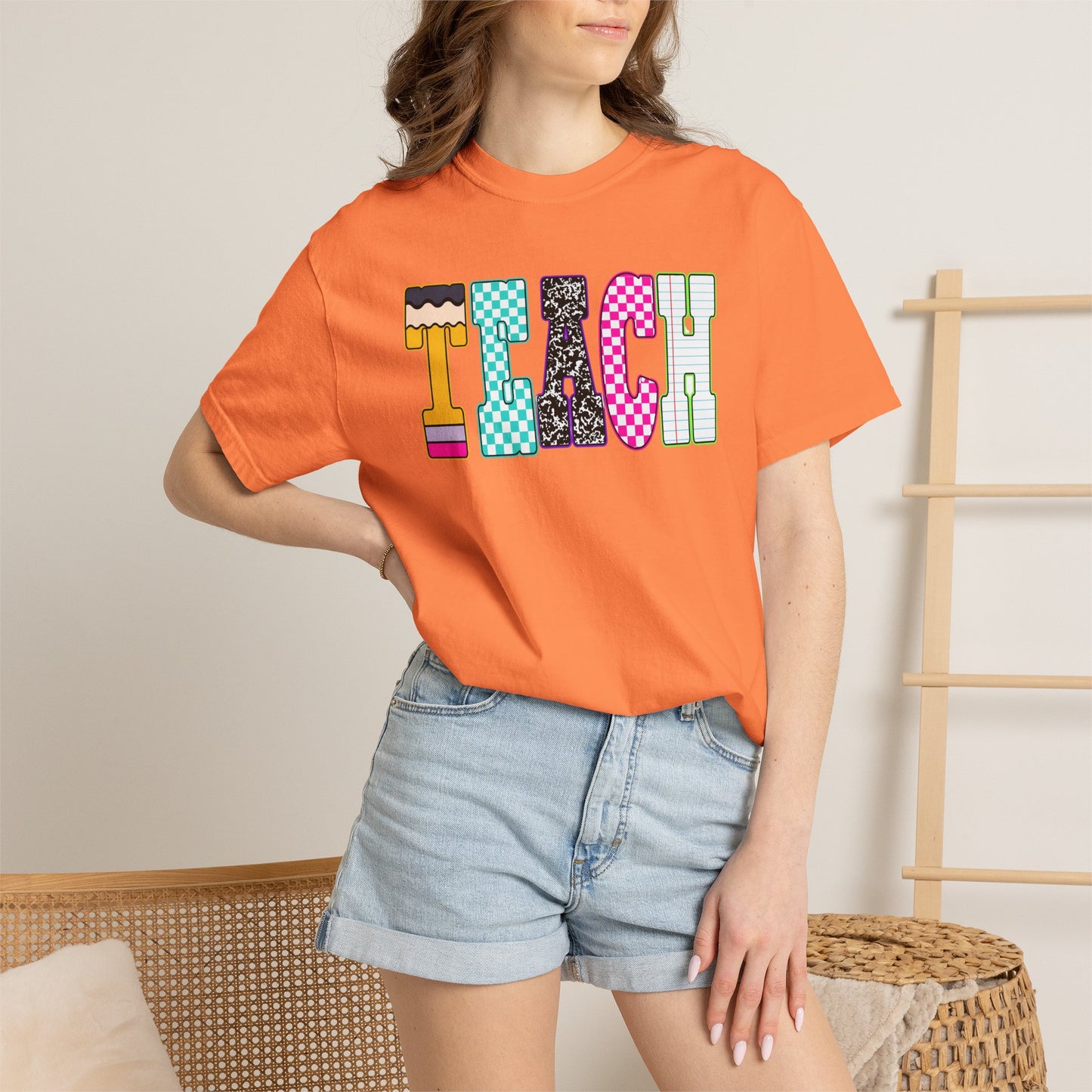 Teach Colorblock Graphic T-Shirt — Fun Teacher Appreciation Tee