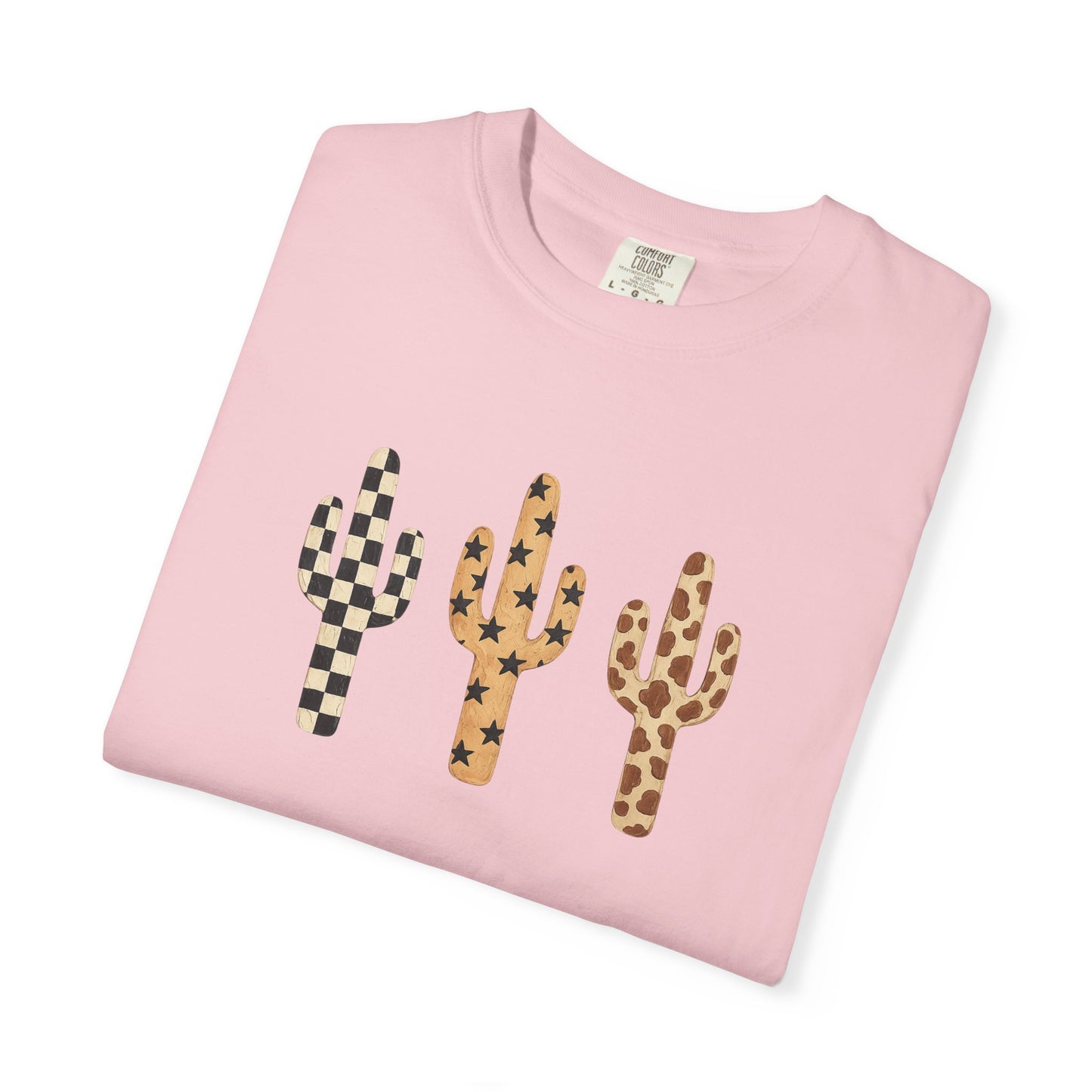 Cactus Trio Graphic T-Shirt — Checkerboard & Leopard Desert Tee