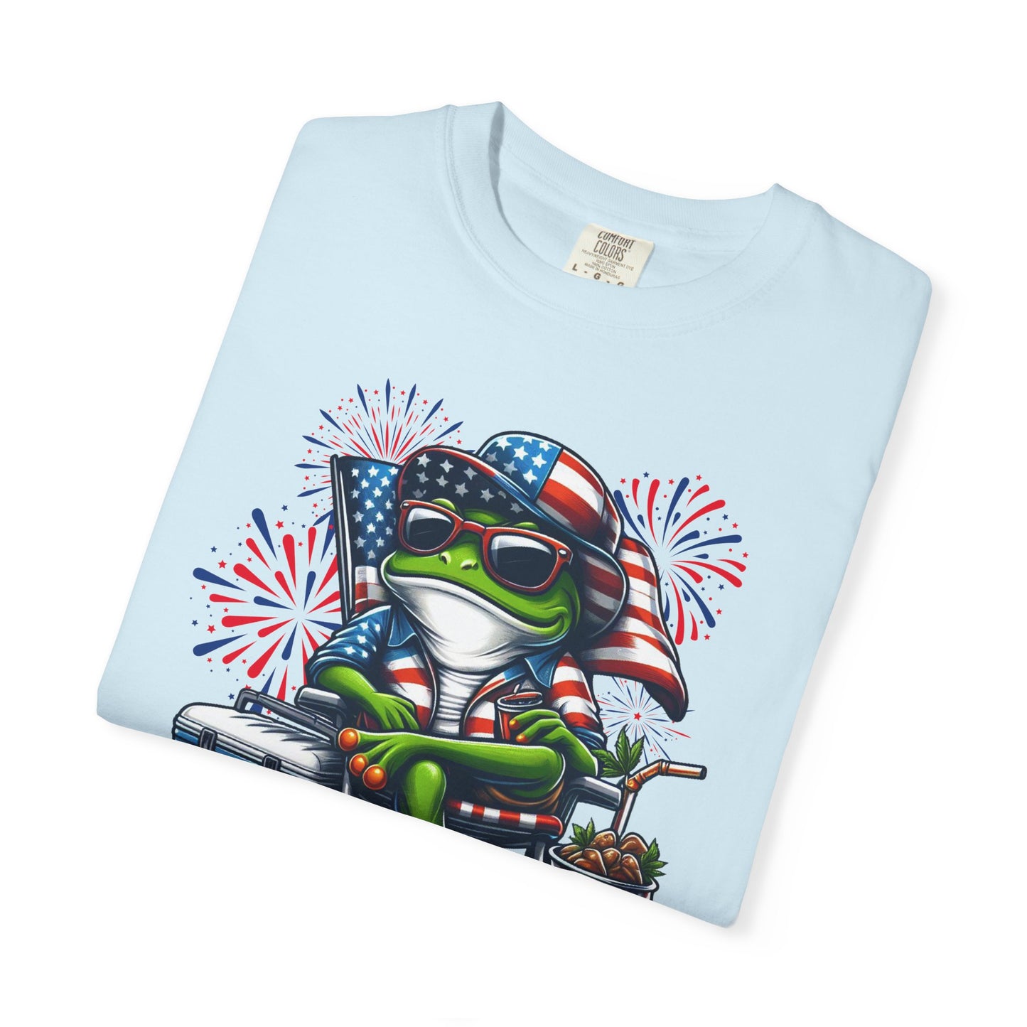 Patriotic Frog BBQ T-Shirt — Fourth of July Frog with American Flag Bandana