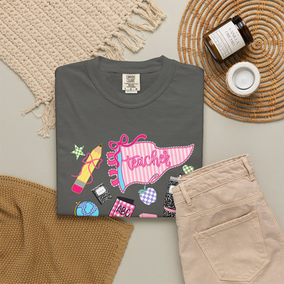 Teacher Essentials T-Shirt — Fun School Supplies Graphic
