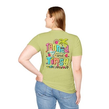 T-Shirt — "Tanned and Tipsy" Tropical Cocktail Graphic Tee
