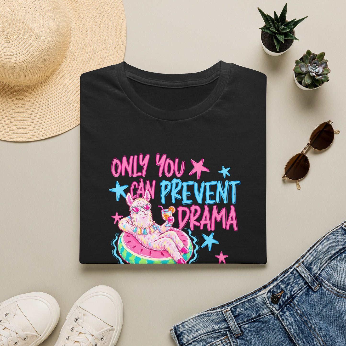 Only You Can Prevent Drama T-Shirt — Cute Llama Pool Float Graphic Tee