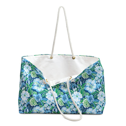 Blue Floral Weekender Bag — Tropical Beach Travel Tote