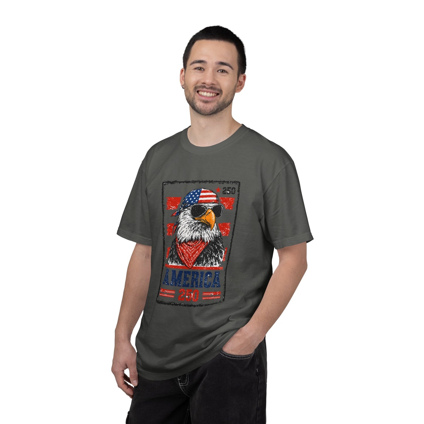 America 250 Eagle T-Shirt — Patriotic USA Flag Stamp Design
