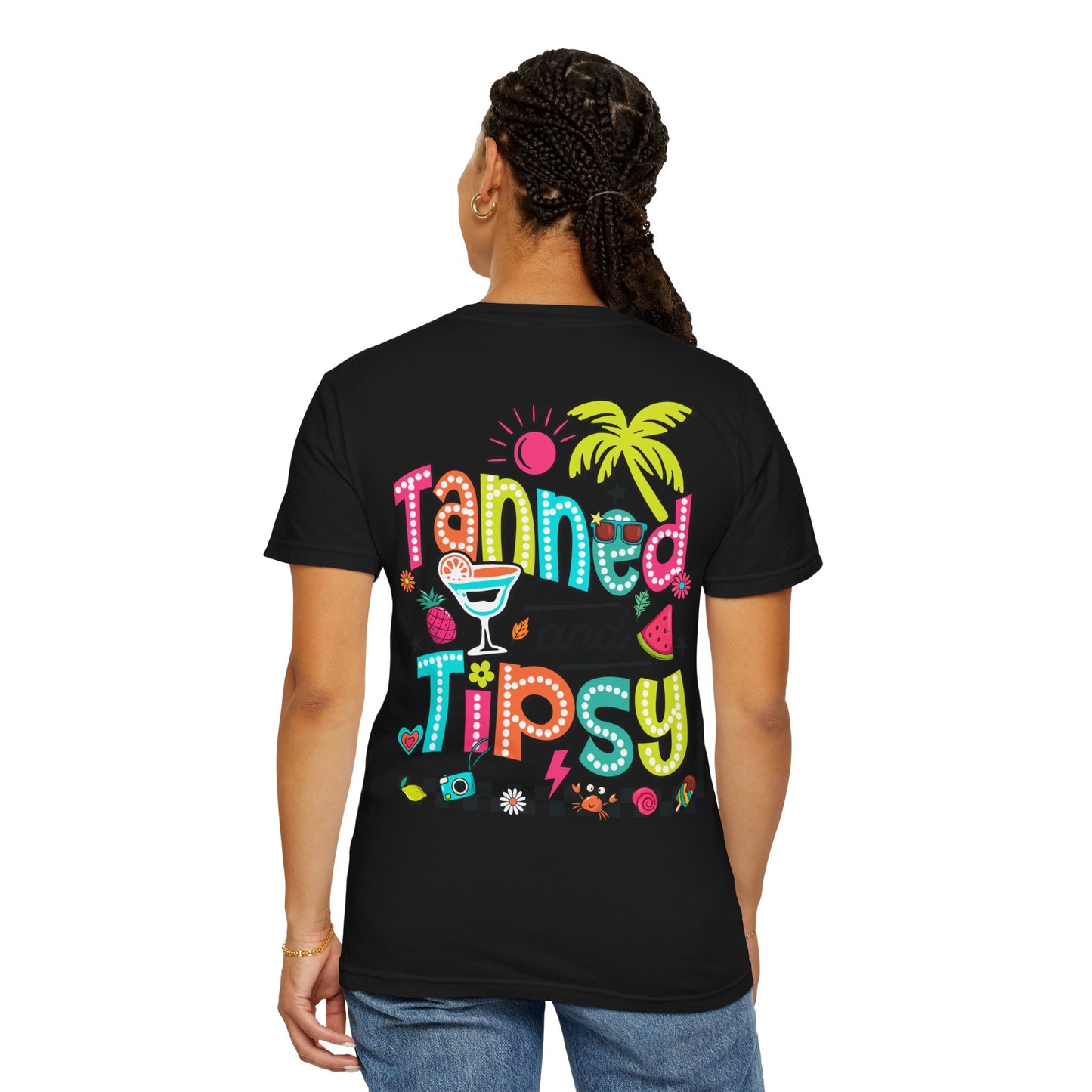 T-Shirt — "Tanned and Tipsy" Colorful Tropical Cocktail Tee
