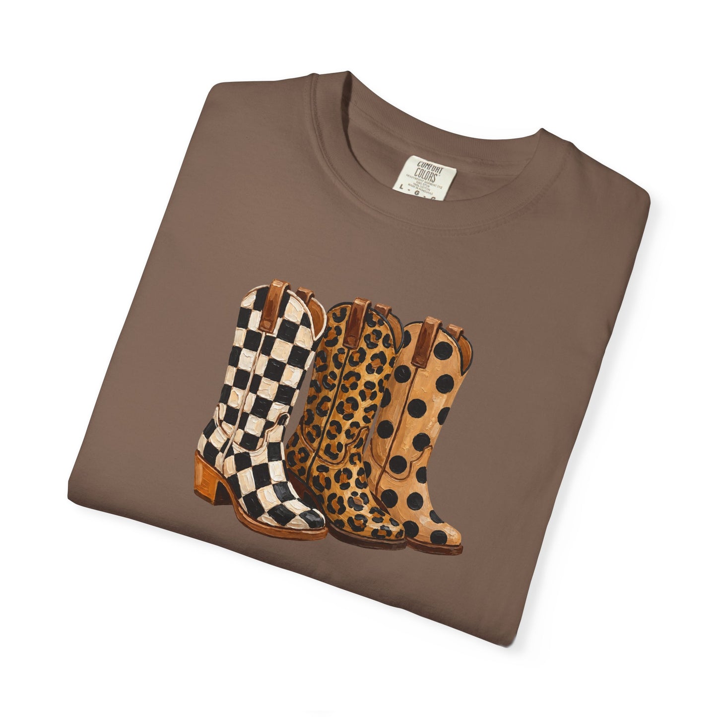 Cowgirl Boots Graphic T-Shirt — Checker & Leopard Print Western Tee