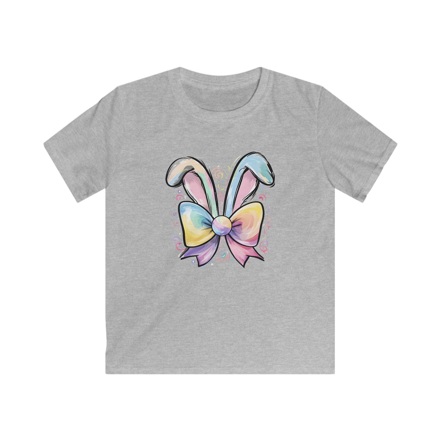 Kids Tee — Pastel Bunny Ears & Rainbow Bow Easter Shirt