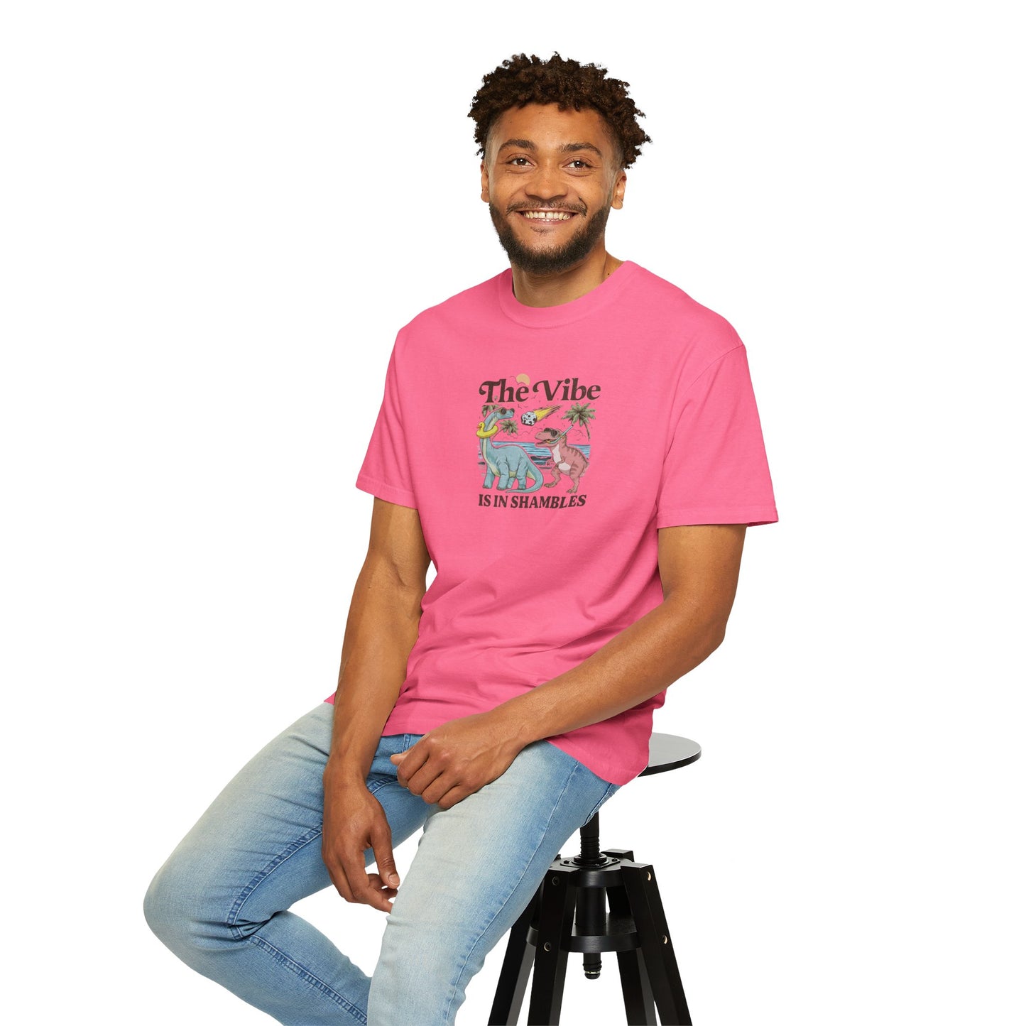 Retro Dinosaur Tee — "The Vibe Is In Shambles" Graphic T-Shirt
