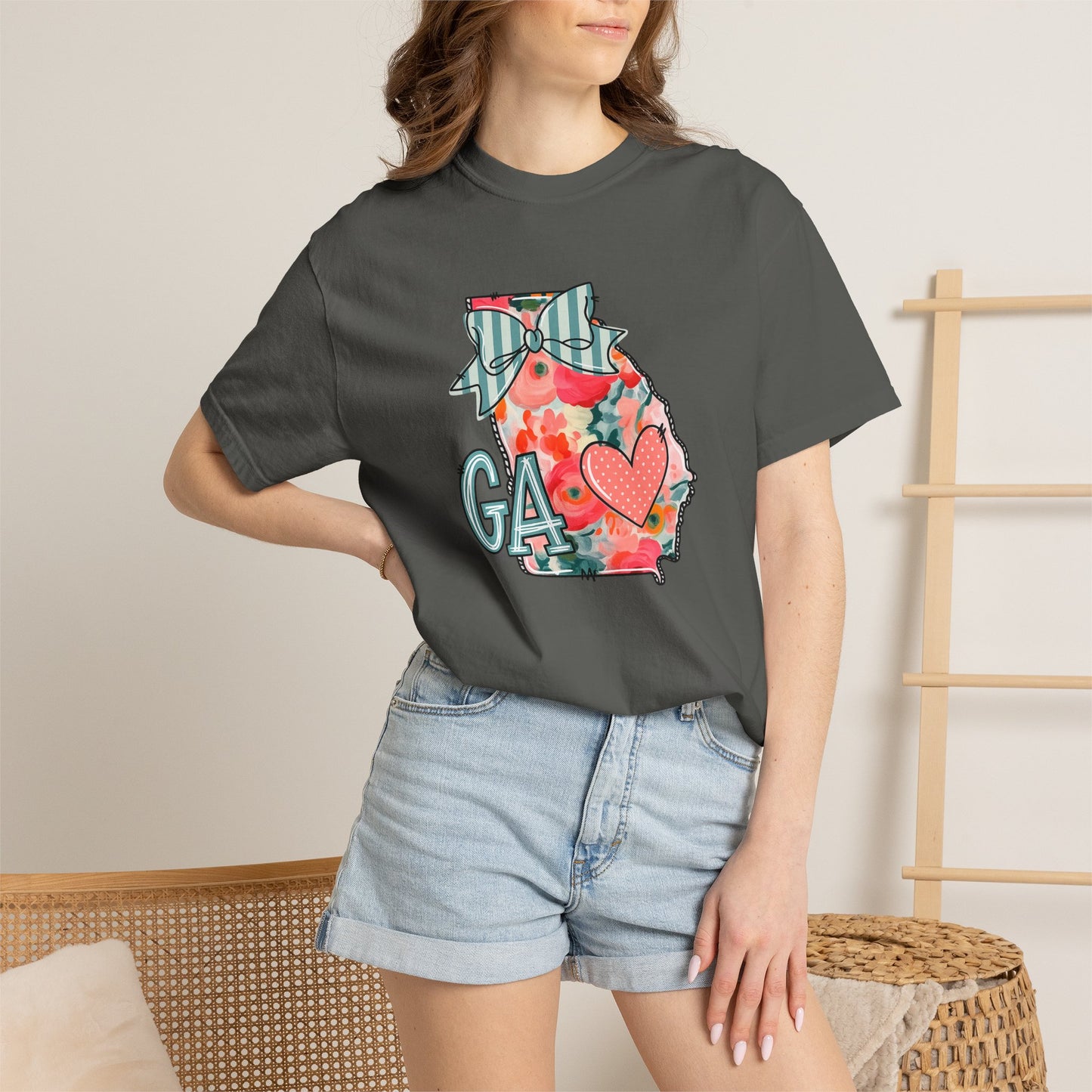 Georgia Floral State T-Shirt — GA Heart Bow Design