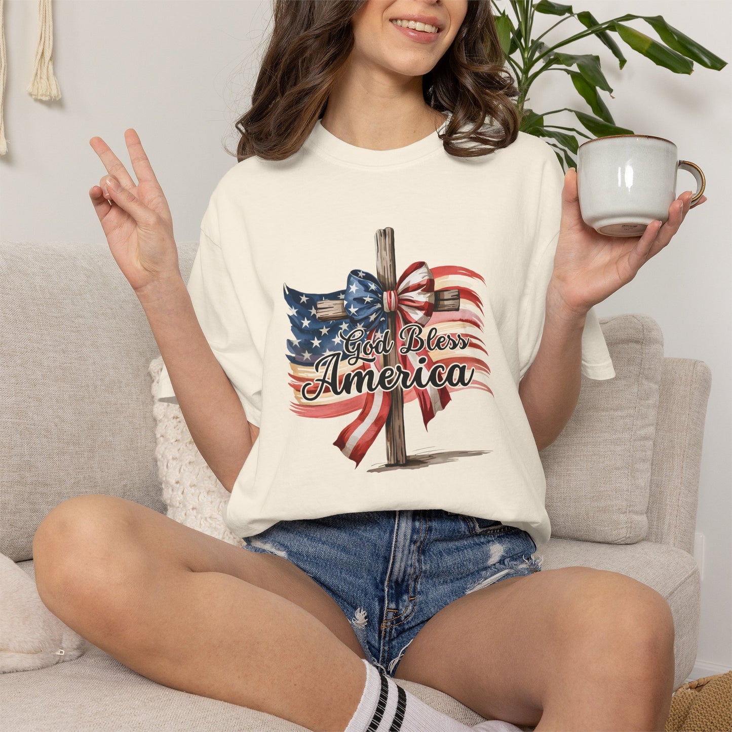 God Bless America Flag & Cross T-Shirt