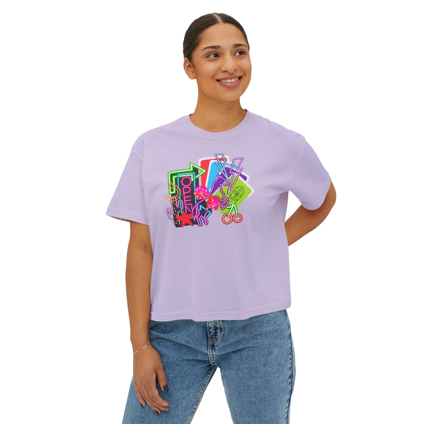 Retro Neon Makeup Graphic Tee — Women's Boxy Tee
