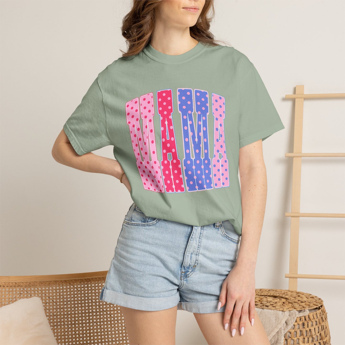 Mama Polka Dot Graphic T-Shirt — Pink & Purple Retro Mother's Day Tee