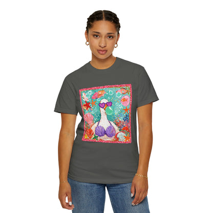 Sea Duck Mermaid T-Shirt — Whimsical Beach Graphic Tee with Sunglasses & Shell Bra