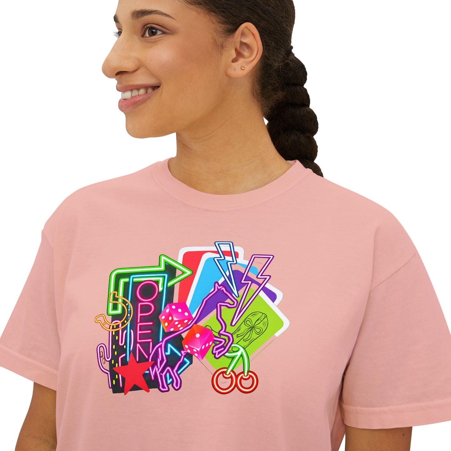 Retro Neon Makeup Graphic Tee — Women's Boxy Tee
