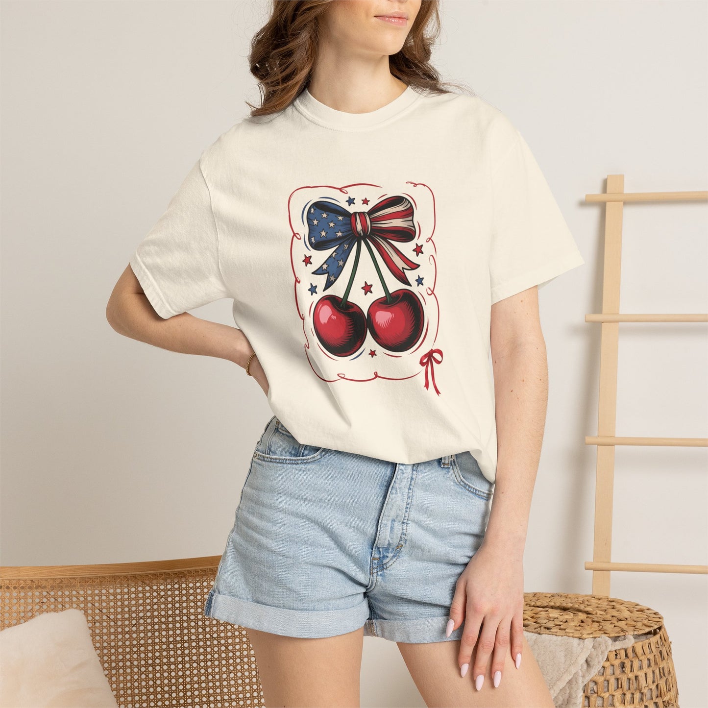 American Flag Cherry T-Shirt — Patriotic Bow Cherry Graphic Tee
