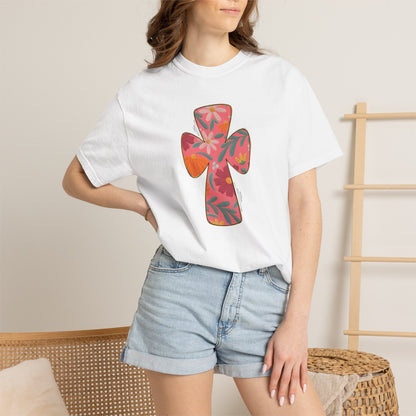 Floral Cross T-Shirt — Tropical Flower Graphic Tee