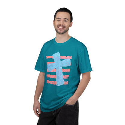 Cross & Stripes T-Shirt — Retro Coastal Church Graphic Tee