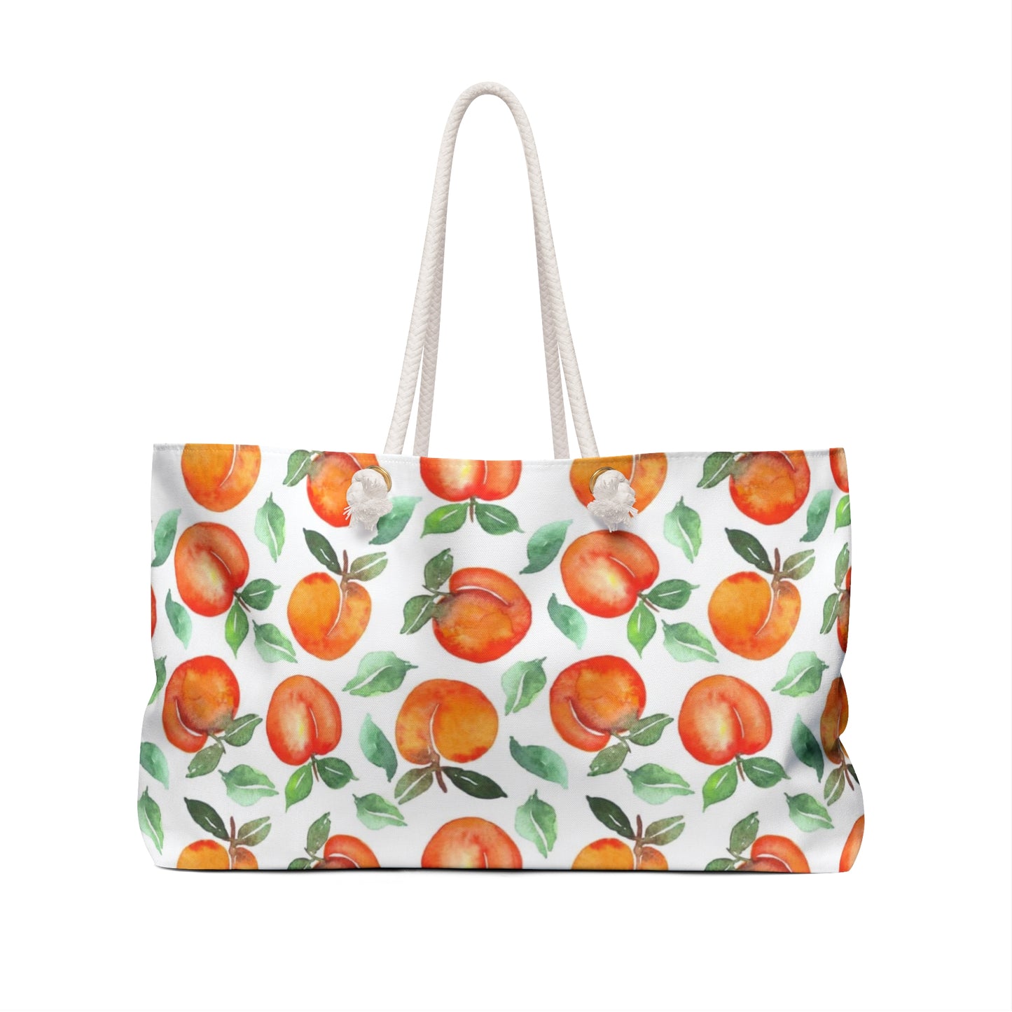 Peach Watercolor Weekender Bag — Fruit Pattern Travel Tote for Summer Getaways