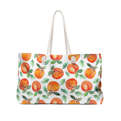 Peach Watercolor Weekender Bag — Fruit Pattern Travel Tote for Summer Getaways
