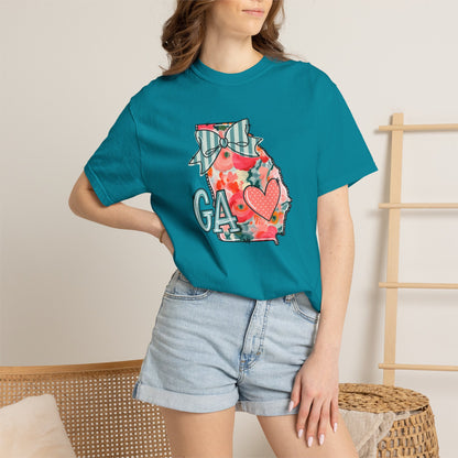 Georgia Floral State T-Shirt — GA Heart Bow Design