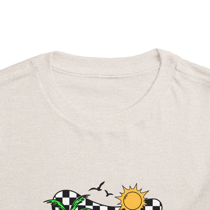 Toddler Tee — "Beach Vibes" Surfboard & Palm Tree Graphic