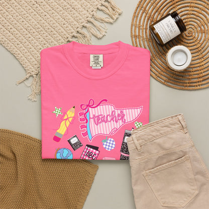 Teacher Essentials T-Shirt — Fun School Supplies Graphic