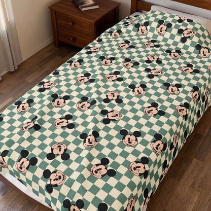 Mickey Checkered Velveteen Plush Blanket