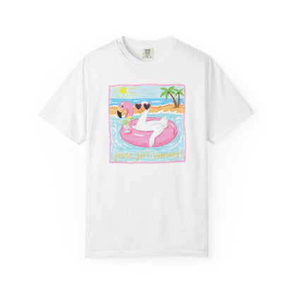Summer Flamingo Pool Float T-Shirt – ‘Good Vibes & Sunshine’ Beach Tee
