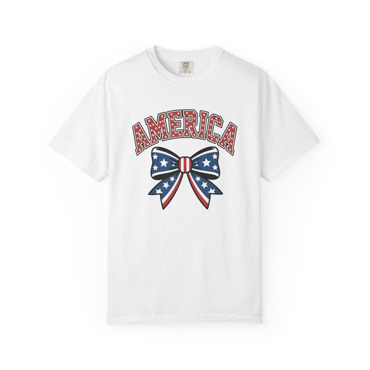 America Patriotic Bow T-Shirt — Stars & Stripes Fourth of July Tee