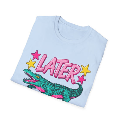 Later Alligator T‑Shirt — Retro Cartoon Gator "Later/After A While" Graphic Tee