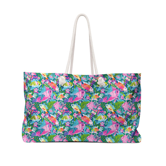 Tropical Fish Weekender Bag – Colorful Koi & Floral Beach Tote