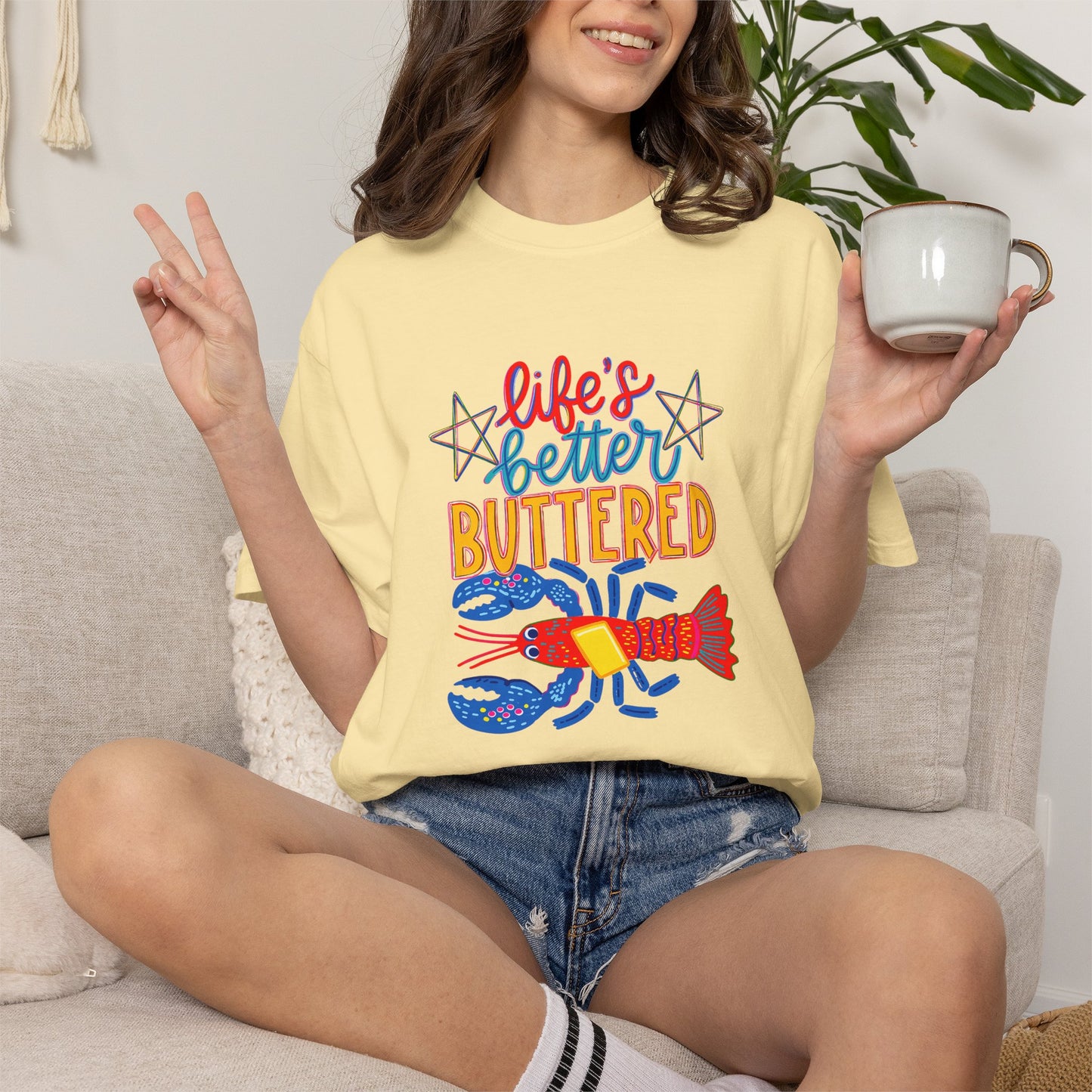 T-Shirt — 'Life's Better Buttered' Lobster Seafood Graphic Tee