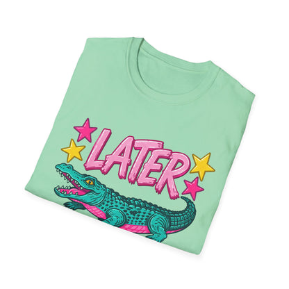 Later Alligator T‑Shirt — Retro Cartoon Gator "Later/After A While" Graphic Tee