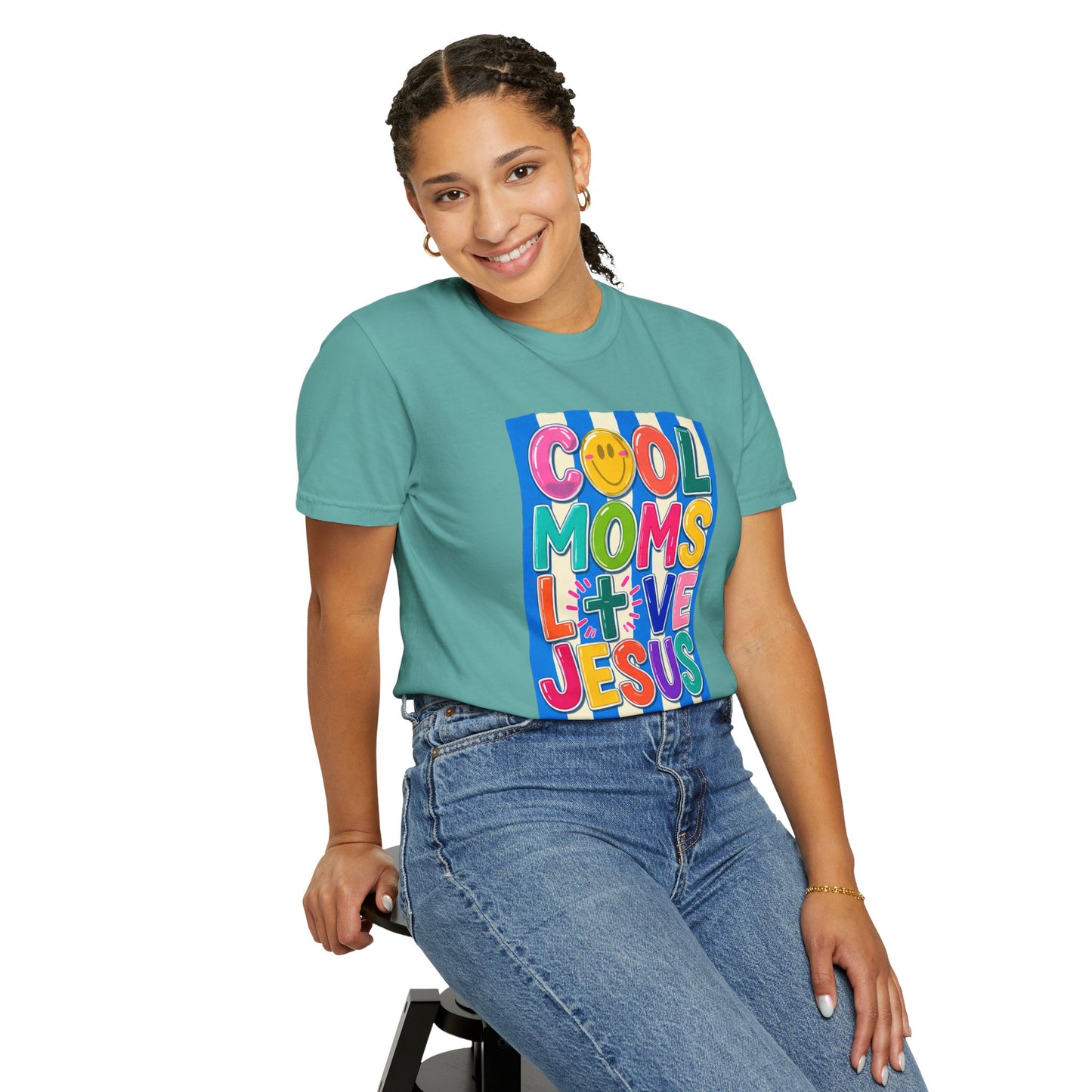 Cool Moms Love Jesus T-Shirt — Colorful Retro Christian Graphic Tee