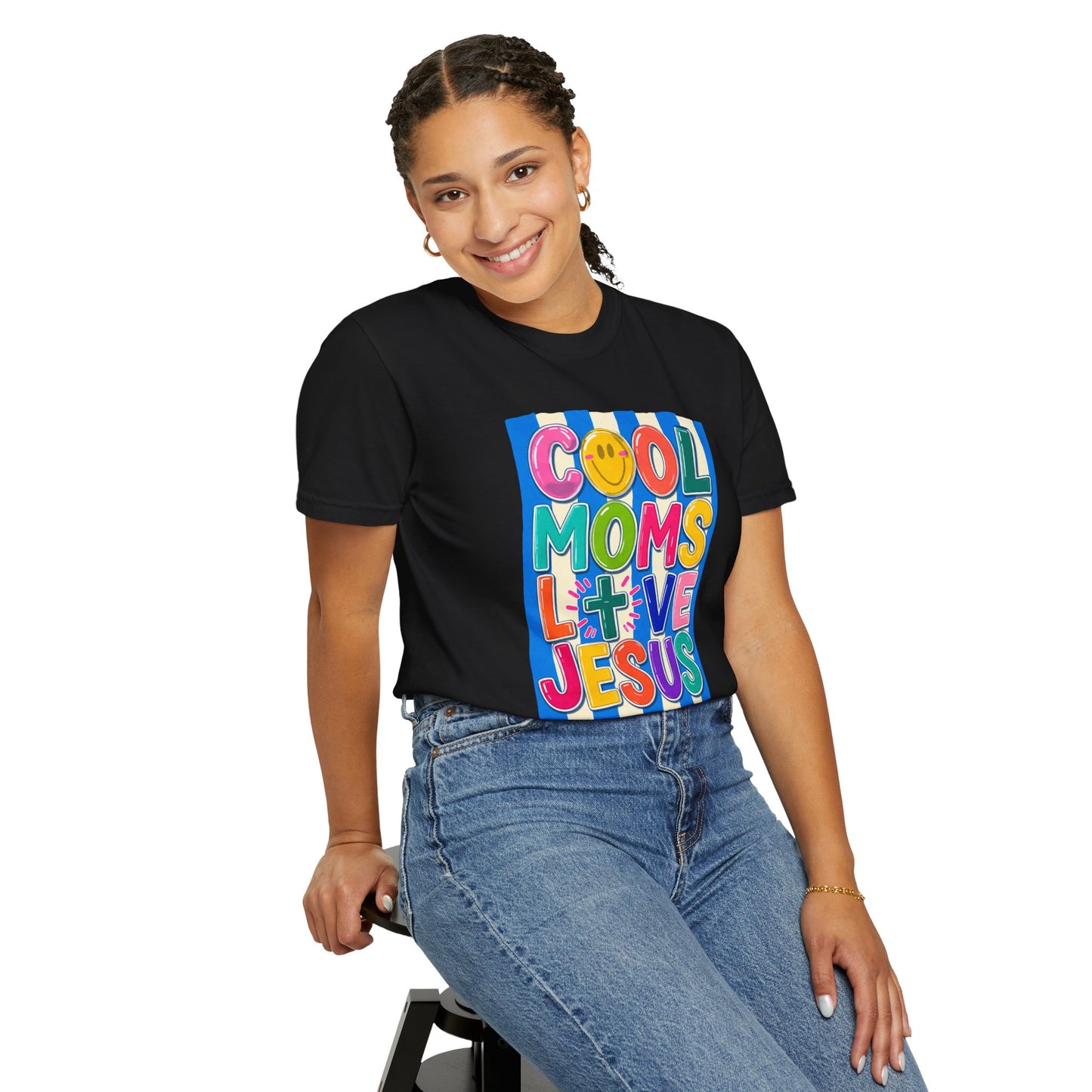 Cool Moms Love Jesus T-Shirt — Colorful Retro Christian Graphic Tee
