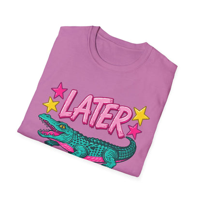 Later Alligator T‑Shirt — Retro Cartoon Gator "Later/After A While" Graphic Tee