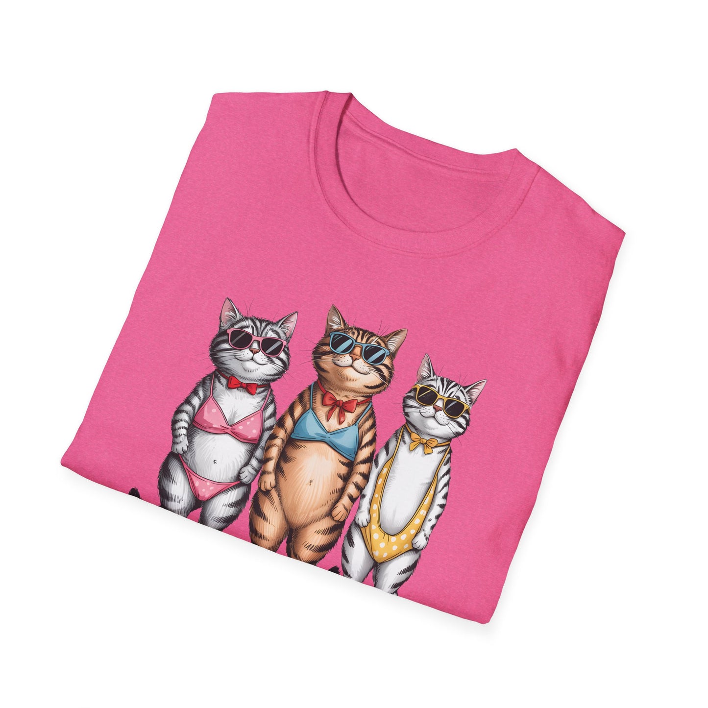 Funny Cats in Bathing Suits T-Shirt — Retro Trio Cat Beach Tee