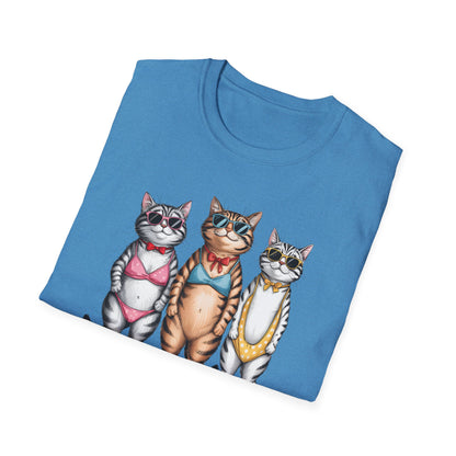 Funny Cats in Bathing Suits T-Shirt — Retro Trio Cat Beach Tee